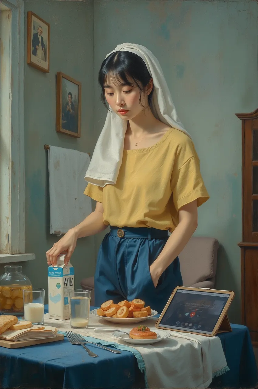 朝食  -- 牛乳を飲む女 --