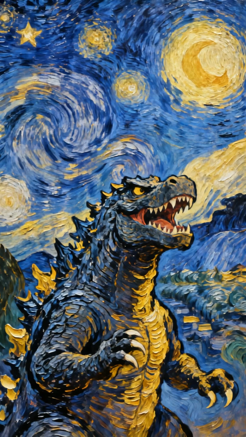 Godzilla in Van Gogh's Starry Night 🎨