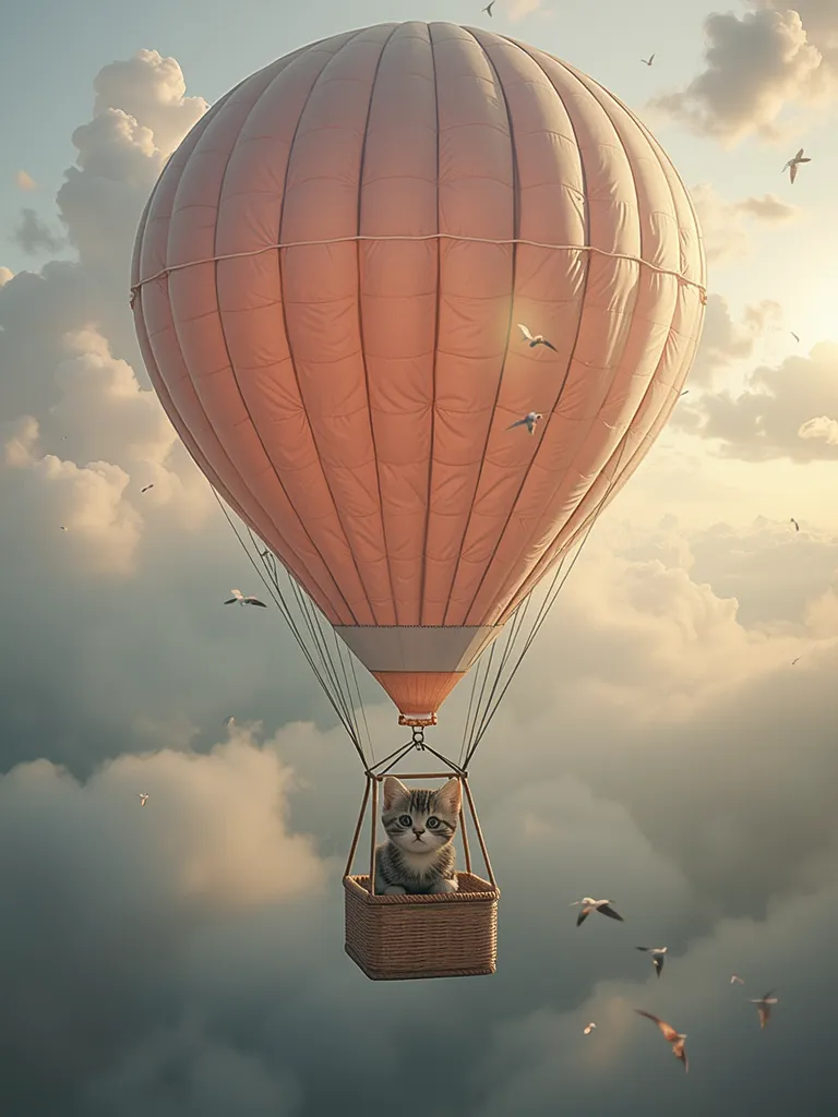 空に浮かぶ猫の創造イラスト生成
