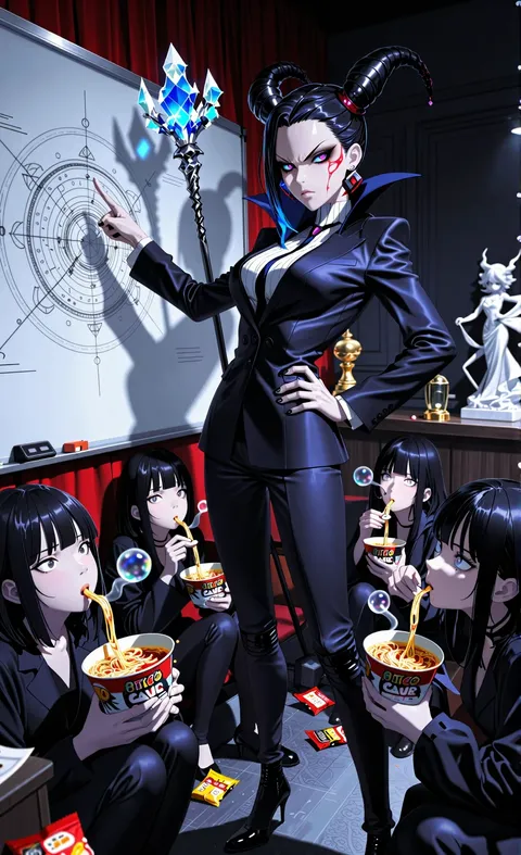 Demon boss holding meeting while subordinates eat noodles 😂