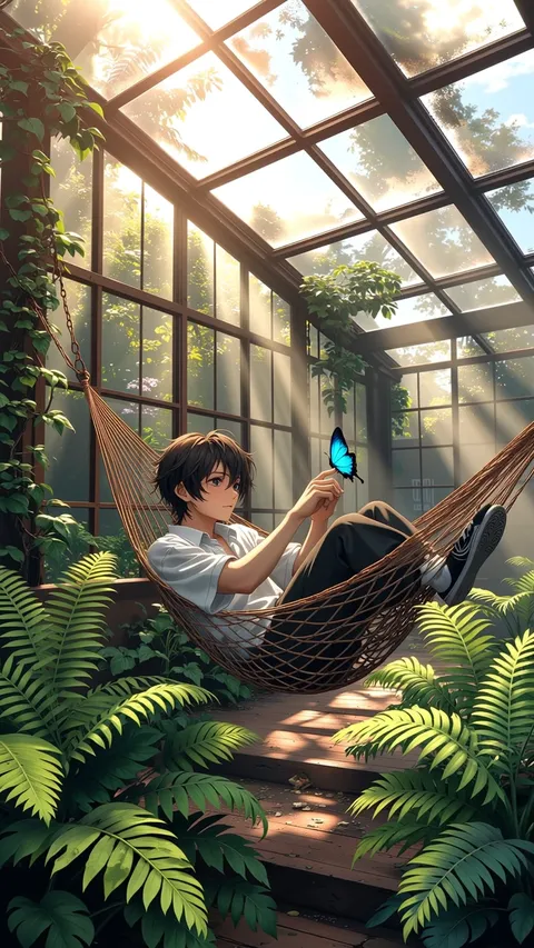 Sunlight, hammock and a blue butterfly 🦋
