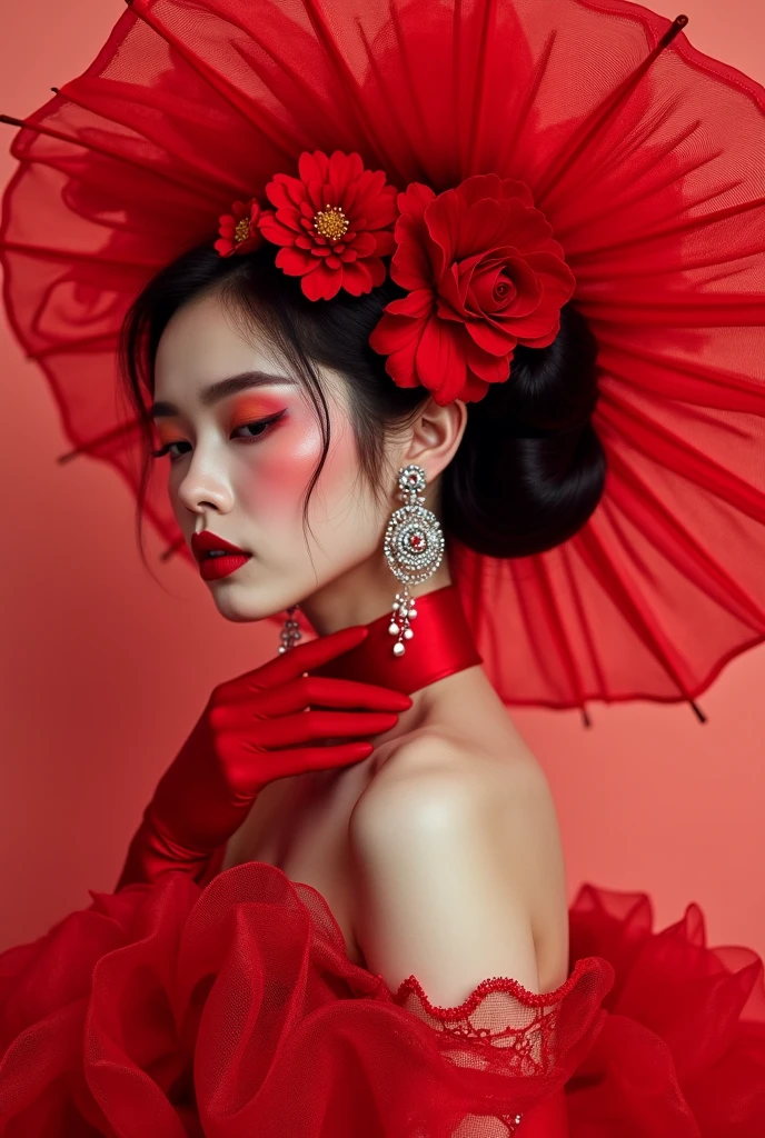 Floral red Victorian model - FLUX bases Flux.1 D