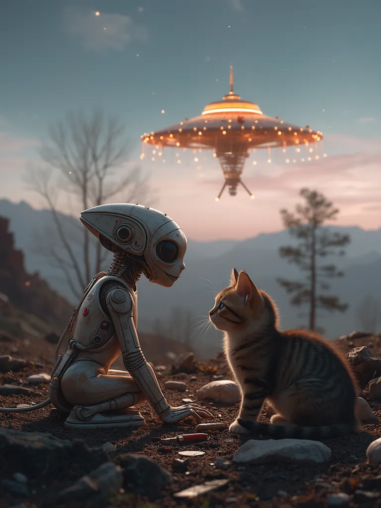 SFロボットと猫の出会い生成