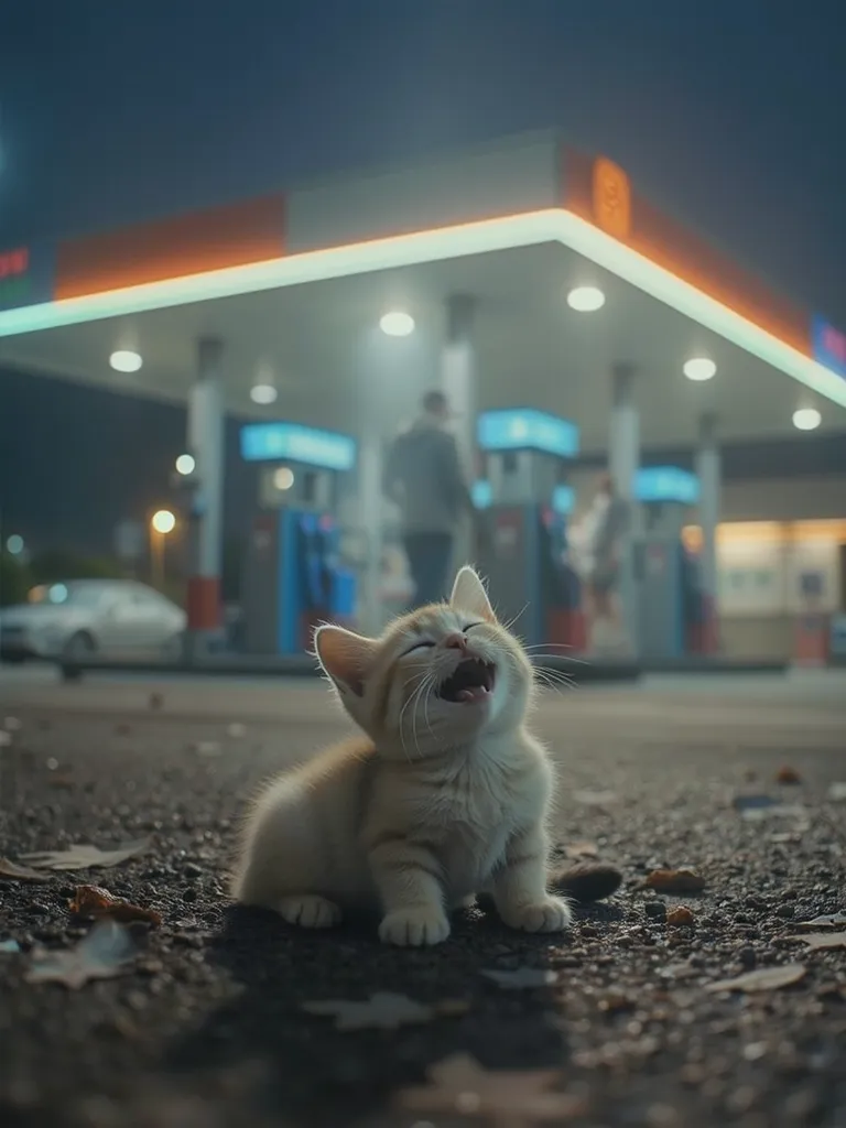 深夜ガソリンスタンド猫生成