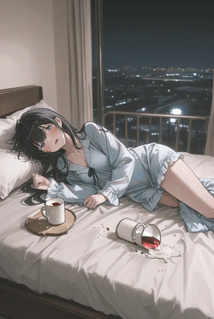 寝る前にベットで飲み物をこぼす絶望