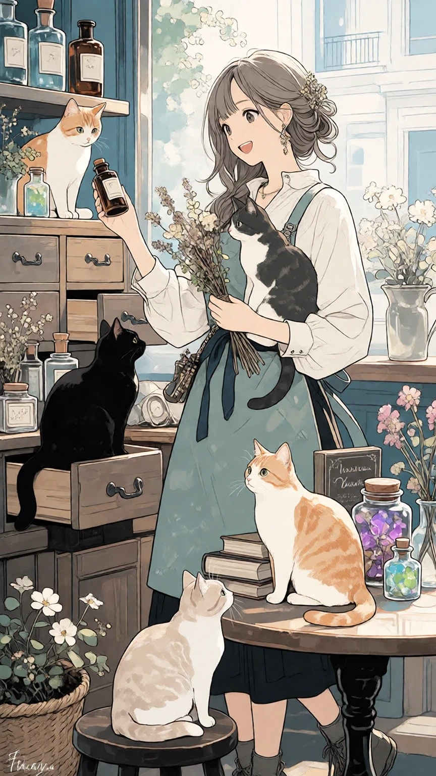 The Flower Apothecary Maiden and Her Cats