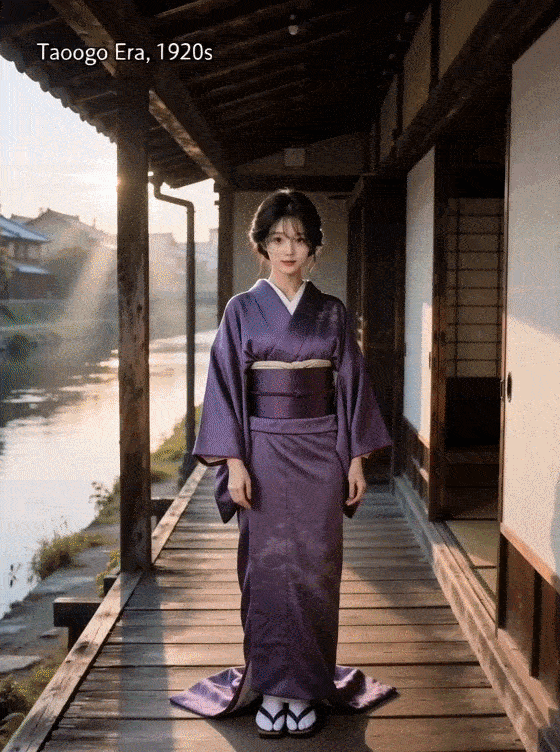 10s Video with Audio: One-Take Seamless Outfit Change (Japanese Style, Period Transformations)
