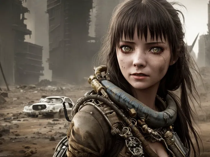 masterpiece, best quality, highest quality, cinematic lighting, (volumetric lighting), extremely detailed CG unity 8k wallpaper, focused, 8k wallpaper, 4k wallpaper, extremely detailed, ultra realistic, photorealistic, sharp focus, absurdres, (HDR:1.2), (high contrast), photograph, detailed and intricate, instagram,
close-up portrait, girl in a post-apocalyptic world inspired by the "Mad Max" series. The girl should be depicted as tough and resourceful, with a strong will to survive in this harsh environment. She might be shown wearing rugged, practical clothing and shown driving a modified vehicle. The background should be a barren wasteland, with signs of a society that has collapsed, but the girl should be the main focus of the piece. The overall mood of the piece should be determined and resilient, with a sense of strength and determination, vibrant,
((by luis royo , by John Atkinson Grimshaw))