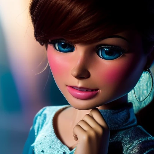 portrait, centered, sexy cute brunette woman, supermarionation, 3D, 3d art, 4k, 8 k artistic photography, award-winning photograph, trending on Artstation, Beautiful, 8k resolution, insanely detailed, Intricate, Behance, Cinematic, dramatic atmosphere, cinematic lighting, digital art, dramatic angle, Dramatic light by denis villeneuve, [mix style "pixar and artgerm and dreams work"], Elegant, ethereal lighting, octane render, dynamic lighting, digital painting, extreme plus resolution, fake detail, full image, full of details, global illumination, golden ratio, golden warm light, high contrast, high detail, high res, highly detailed, hyper detailed, intricate details, Masterpiece, perfect composition, photorealistic concept art, Professional, ray tracing, rich deep colors, Saturated, sharp focus, sharp lighting, soft natural volumetric cinematic perfect light, studio photo, studio quality, Stylize, super detail, Symmetry, trending on pixiv fanbox, ultra detail, ultra detailed, unreal engine 5, volumetric lighting