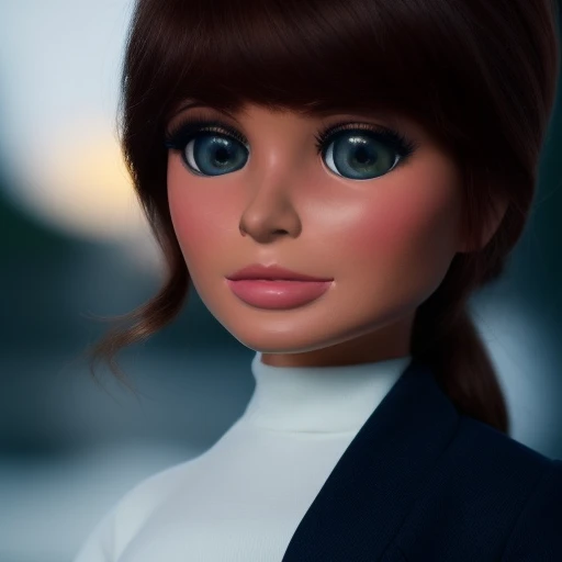 portrait, centered, sexy cute brunette woman, supermarionation, 3D, 3d art, 4k, 8 k artistic photography, award-winning photograph, trending on Artstation, Beautiful, 8k resolution, insanely detailed, Intricate, Behance, Cinematic, dramatic atmosphere, cinematic lighting, digital art, dramatic angle, Dramatic light by denis villeneuve, [mix style "pixar and artgerm and dreams work"], Elegant, ethereal lighting, octane render, dynamic lighting, digital painting, extreme plus resolution, fake detail, full image, full of details, global illumination, golden ratio, golden warm light, high contrast, high detail, high res, highly detailed, hyper detailed, intricate details, Masterpiece, perfect composition, photorealistic concept art, Professional, ray tracing, rich deep colors, Saturated, sharp focus, sharp lighting, soft natural volumetric cinematic perfect light, studio photo, studio quality, Stylize, super detail, Symmetry, trending on pixiv fanbox, ultra detail, ultra detailed, unreal engine 5, volumetric lighting