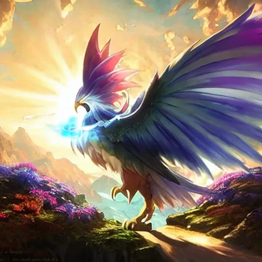 Wide shot of a effeff9 creature with shining scales descending from heaven, lifelike, super highly detailed, professional digital painting, artstation, concept art, Unreal Engine 5, HD quality, 8k resolution, beautiful, cinematic, art by artgerm and greg rutkowski and alphonse mucha and loish and WLOP