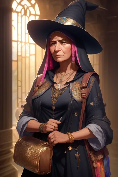 (Extreme Painting:1) of (Illustration:1.3), (extremely detailed),( octane render 8k wallpaper),(masterpiece), (best quality), (face portrait of:1.4) (an old egyptian(female:1.11) cleric),flushed face, witch hat, wooden staff, rosary, (Vivid Colors:1.3), bag, long hair, backpack, lighthouse, detailed background, flowers, cute (1girl:1.40),(((Ripped clothes:1.3))) (an extremely delicate and beautiful, finely detail, hyperrealistic,, detailed background, ultra detailed by greg rutkowski, (by Artist Alphonse Mucha:1.1),(by Artist Greg Rutkowski:1.1),(by Artist Anna Dittman:0.95),(attractive:1.3),lighting,thematic background