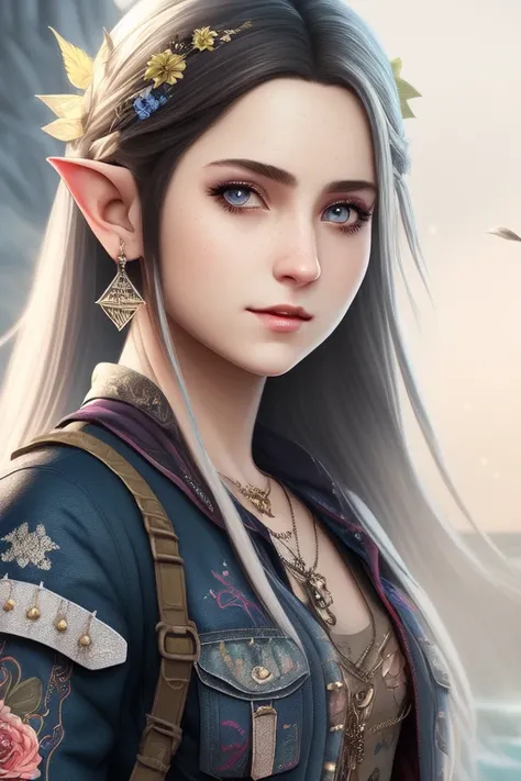 (Extreme Painting:1) of (Illustration:1.3), (extremely detailed),( octane render 8k wallpaper),(masterpiece), (best quality), (face portrait of:1.4) (an young elvish(female:1.11) warrior),flushed face, face tattoo, elvish sword, rosary, (Vivid Colors:1.3), bag, long hair, backpack, lighthouse, detailed background, flowers, cute (1girl:1.40),(((Ripped clothes:1.3))) (an extremely delicate and beautiful, finely detail, hyperrealistic,, detailed background, ultra detailed,(attractive:1.3),lighting,thematic background, Charles Furneaux