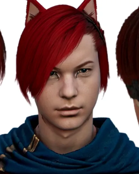 prilosecotc1, 1boy, male_focus, solo, closed_mouth,, bishonen, cat ears, animal ears, red hair, x hair ornament, scarf, realistic, detailed eyes, hyper detailed, highly detailed, beautiful, small details, ultra detailed, best quality, intricate, hyperrealism, sharp, digital illustration, detailed, realism, intricate, 4k, 8k, trending on artstation, good anatomy, beautiful lighting, award-winning, photorealistic, realistic shadows, realistic lighting, beautiful lighting, raytracing, intricate details, moody, rule of thirds, masterpiece, (illustration:1.1), highres, (extremely detailed CG, unity, 8k wallpaper:1.1), beautiful face, highly detailed face, ultra realistic, masterpiece, bokeh, extremely detailed, intricate, zoomout, colorful, vibrant colors, <lora:Copy of Copy of last:1>