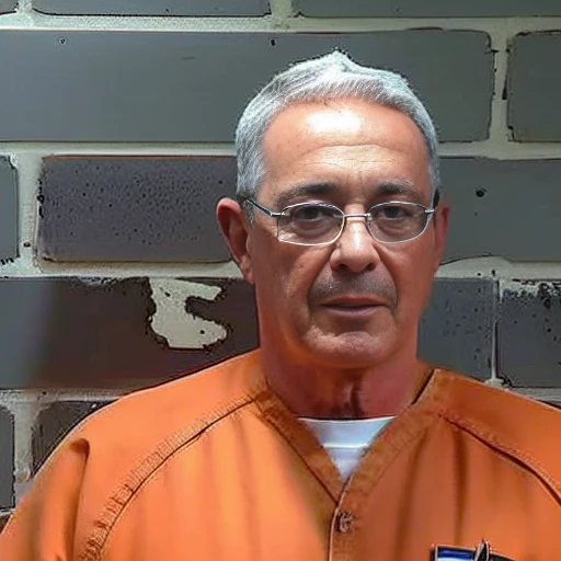 photograph of aucv (((wearing a convict uniform))), (((in a jail))), sad, (((skin pores))), ((perfect eyes)), ((Nikon D850))
