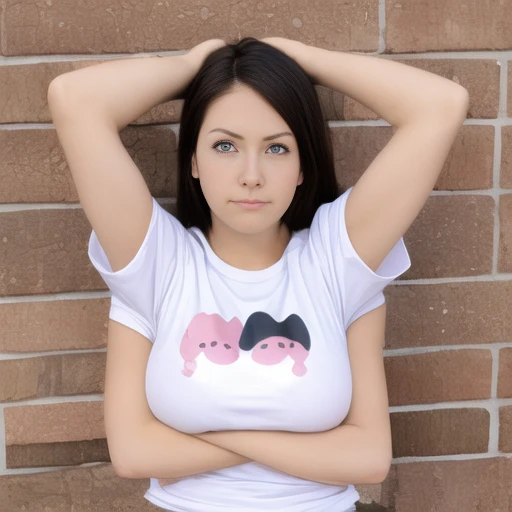 (multiarm:1.2) woman, four arms, anime, casual clothes, t-shirt, leggings, solo, angry, arms folded, sitting, hugging knee, from above, looking at viewer