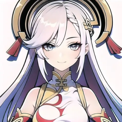 (white background,solo,,upper body,shiny:1.3),smile,
coloful hair,colorful eyes,
long hair,braid,
(chinese dress:1.2),