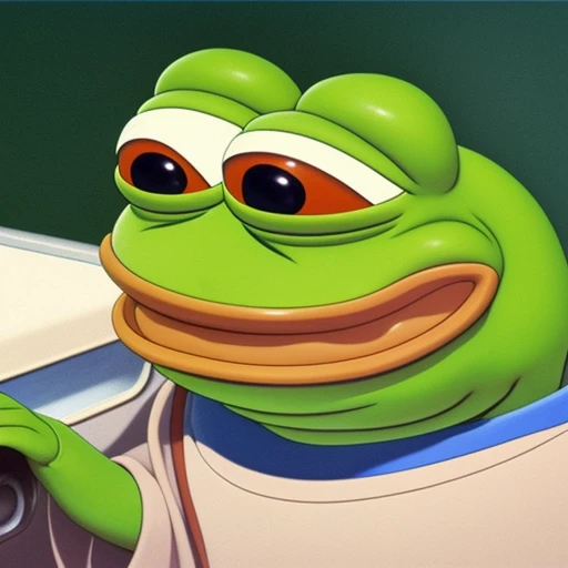 pepe_frog, portrait of a Deliriously happy and screaming Kermit the frog in Society (1989), highly detailed, centered, solid color background, digital painting, artstation, concept art, smooth, sharp focus, illustration, artgerm, donato giancola, Joseph Christian Leyendecker, Les Edwards, Ed Repka, WLOP, Artgerm , by studio ghibli , cartoon,
