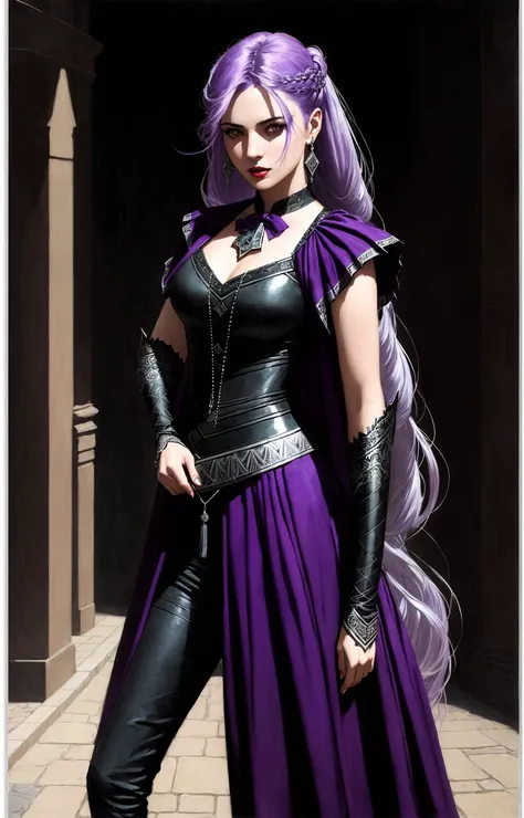 portrait, masterpiece, best quality, (purple theme, limited palette:1.3), (vampire 1girl, dynamic pose, intricate fractal, evil, extra arms, wind, silver revealing clothes, comic, light purple hair absurdly long hair half updo, perfect face, silver eyes), medium breasts, (highly detailed), (perfect face),((eyelashes)), (realistic), thick lips, shrine, spot color, night sidewalk background, runes, by Jeremy Lipking, by Antonio J. Manzanedo, by Frederic Remington, by HW Hansen, by Charles Marion Russell