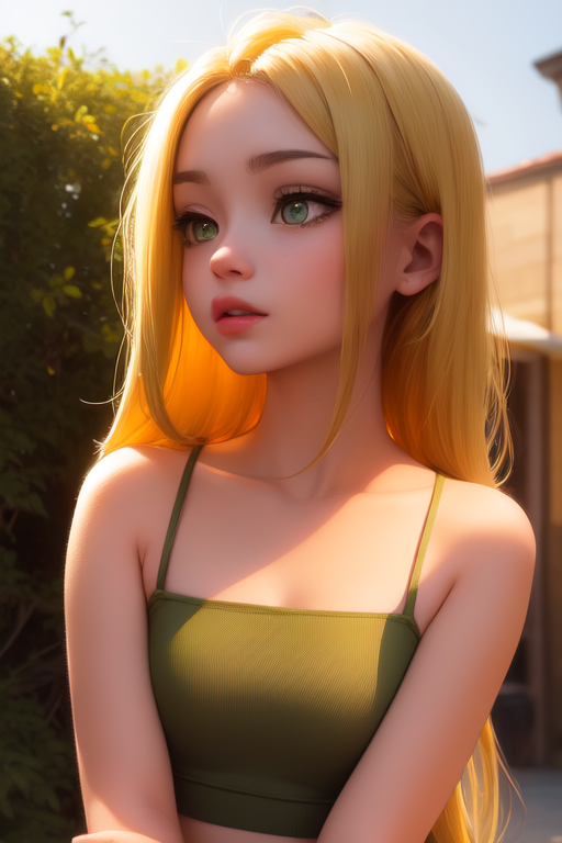 A woman with blonde hair and green top posing for a picture - SeaArt AI