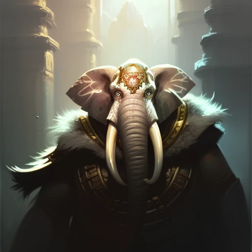 Portrait of an Loxodon_Person, Fantasy, Frostpunk, Volumetric lighting, concept art, brush stroke style, artstation, trending, highly detailed, art by greg rutkowski