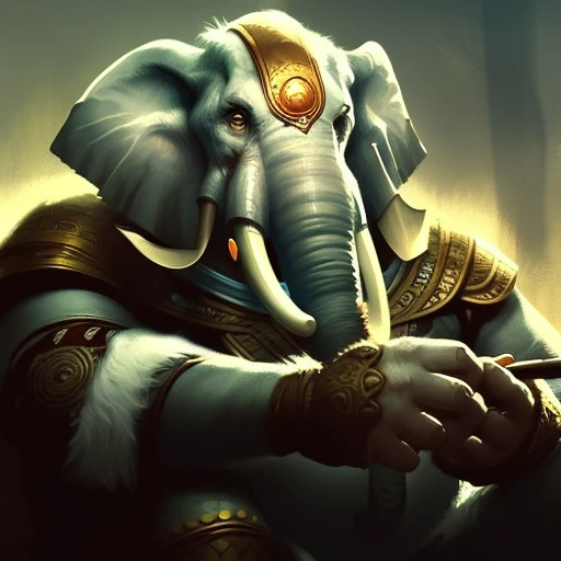 Portrait of an Loxodon_Person Bard, Medieval, Volumetric lighting, concept art, brush stroke style, artstation, trending, highly detailed, art by greg rutkowski