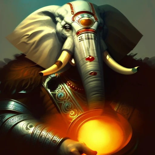 Portrait of an Loxodon_Person Bard, Medieval, Volumetric lighting, concept art, brush stroke style, artstation, trending, highly detailed, art by greg rutkowski