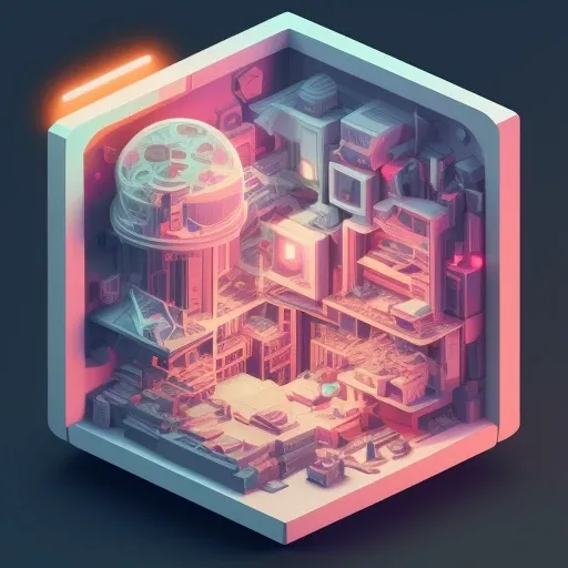 duskametrik isometric cutaway of a 1980s vaporwave poster cinematic lighting bokeh vaporwave elements incredibly detailed duskametrik