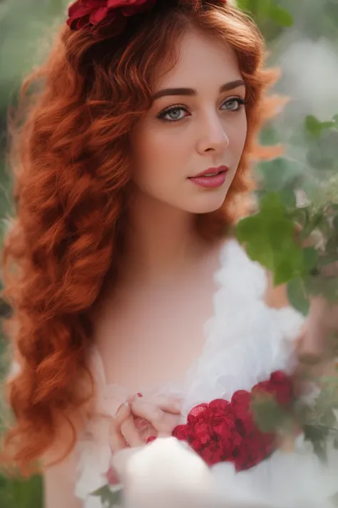 Photorealistic painting ((full body)) portrait of ((stunningly attractive)) redheaded woman, cleavage, ((perfect feminine face)), ((topless)), (+cascading locks of fiery red hair), (+delicate freckles), glitter, wearing a dress, intricate, 8k, highly detailed, volumetric lighting, digital painting, intense, sharp focus, art by Artgerm, Greg Rutkowski, and Alphonse Mucha, cgsociety