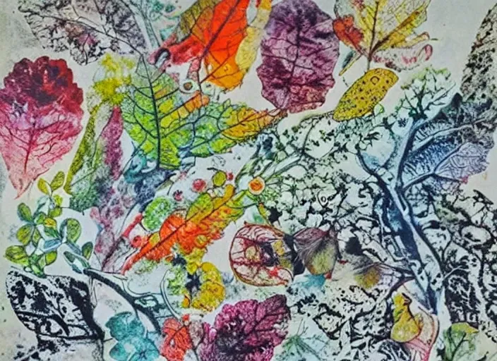 a wjqfrottage, mixture of nature patterns, amazing summer coloring