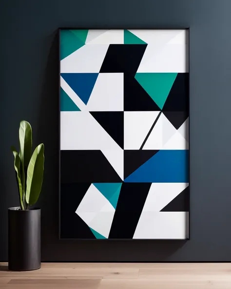 a large poster with minimalistic logo design sets, The overlapping triangles form a striking and modern pattern, making this design perfect for a contemporary and stylish space, different brands, a poster, with an international typographic style