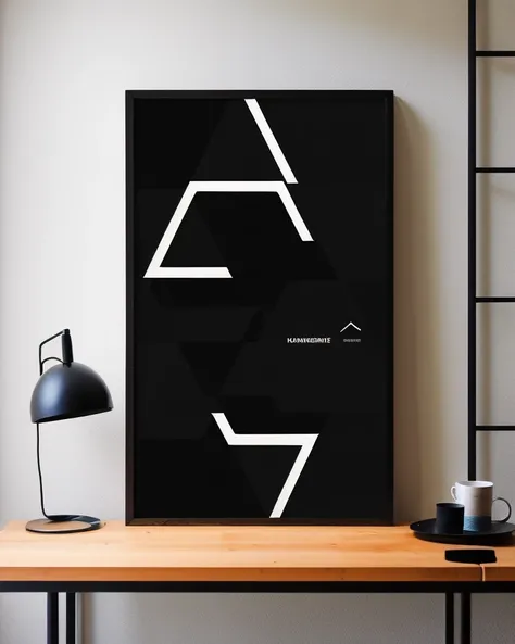 a large poster with minimalistic logo design sets, The overlapping triangles form a striking and modern pattern, making this design perfect for a contemporary and stylish space, different brands, a poster, with an international typographic style