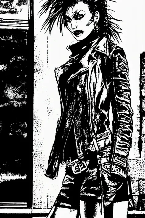 TheOldShadowrunStyles a punk woman, standing streetcorner