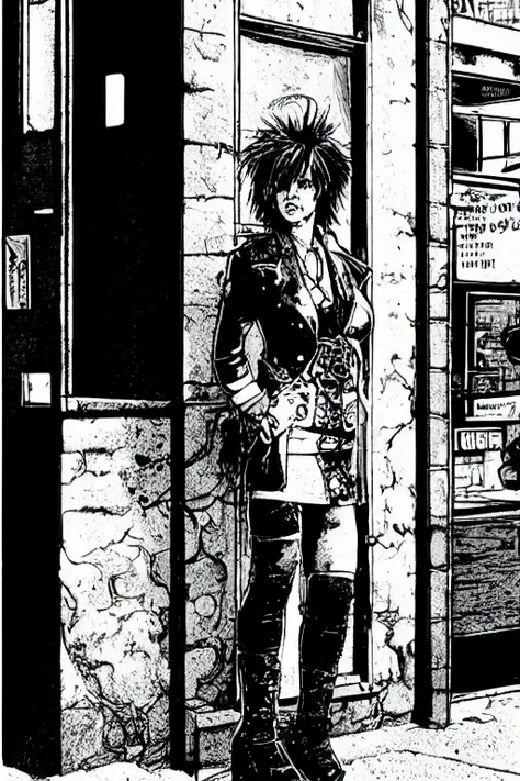 TheOldShadowrunStyles a punk woman, standing streetcorner