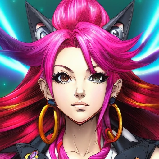 wild hair colors,looking_at_viewer, 90s comic_book_style, flair top deck trading card style,anime, waifu, ink_punk_style,90s comics, style of joe madureira,style of salvadora larocca, lisdusk1,nvinkpunk, lisdusk2,mdjrny-v4 style