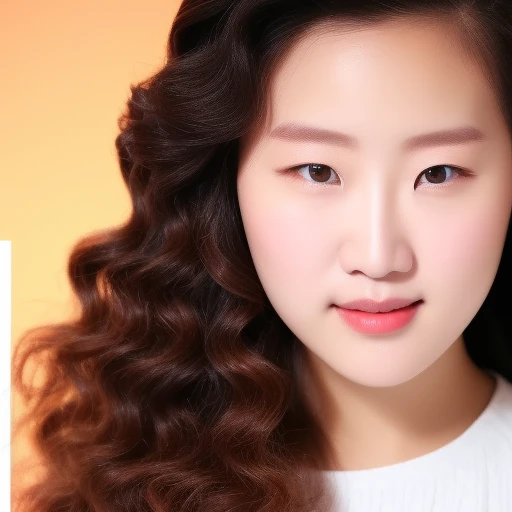 1girl, half korean,  half german, round  face, curly mid length hair,  portrait, youtube video, realistic, photograph, ring lighting,  ring lighting,  tyznedsk1