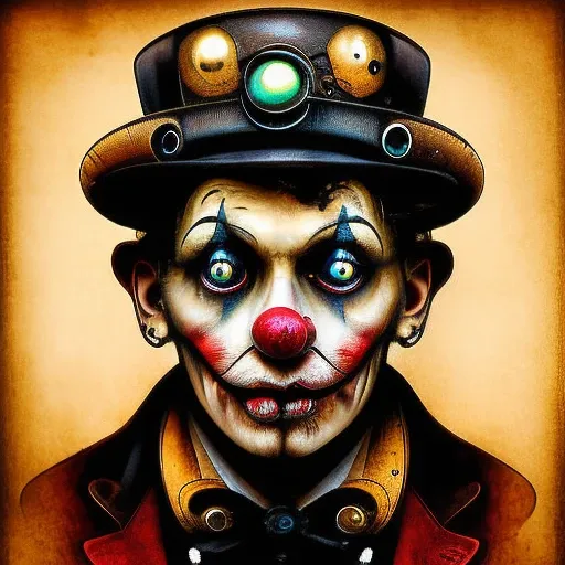 (steampunkai)++, (clown), portrait, steampunk