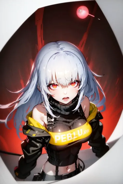 1girl,glowing eyes, white hair, neon jewelry, cyberpunk belt jacket, perspective, fisheye,anamorphic lens flare<lora:NecoStyle:1>