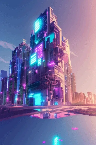 dskise, (isometric) , (flower), (vaporwave), isometric cutaway of a crystalized dilapidated city, cityscape,  volumetric lighting ,FXAA, Chromatic Aberration, Concept Art, 8k Concept Art, Greg Rutowski, (unreal engine), octane render, dskise