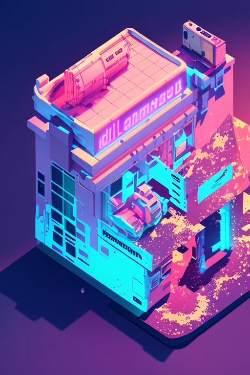 dskise, (isometric) , (flower), (vaporwave), isometric cutaway of a crystalized dilapidated city, cityscape, volumetric lighting ,FXAA, Chromatic Aberration, Concept Art, 8k Concept Art, Greg Rutowski, (unreal engine), octane render, dskise