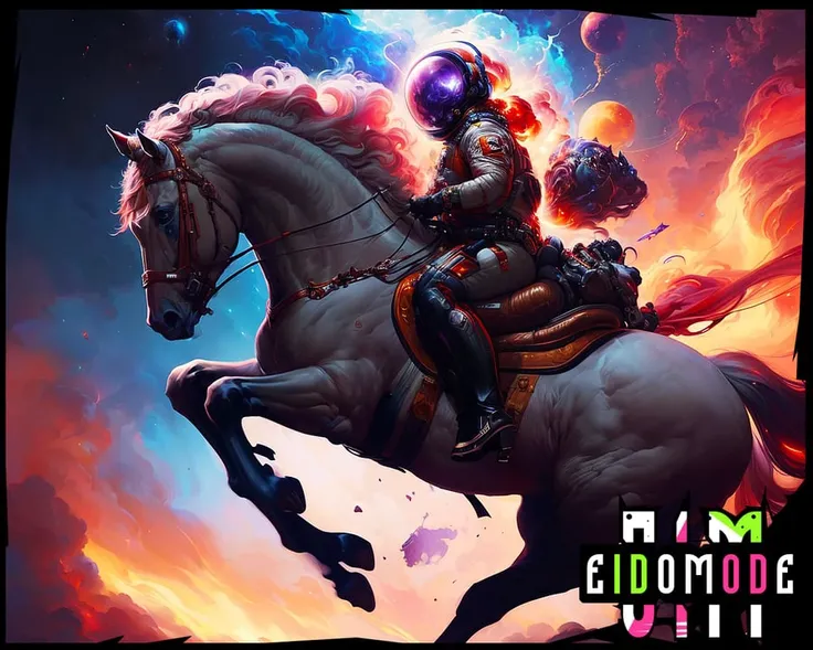 Highly (dynamic:1.2) scene art detailed (Apterus:1.2) cosmonaut on a horse, (fantastic amazing decoration:1.2), abstract beauty, explosive volumetric, Delightful anatomy, (fantastic horror perfect art, 64k ultra hd:1.1), (art by apterus, art by dan mumford:1.2)