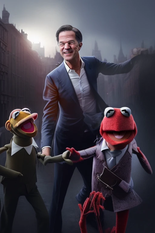 afraid muppets running away from (mrkrut as muppet:1.2), vray renderer, highly detailed felt, hyper real photo realistic artstation cgsociety masterpiece by ilya kuvshinov greg rutkowski and gustave dore alphonse