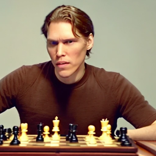 A high quality movie still of (Germy) playing chess. Intense, intimate, jerma985 lookalike
