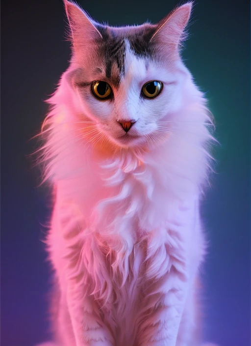 a cat mlloctst standing in a colorful void, synth, ehereal, dramatic, portrait, octane render, unreal engine 5, raytraced lighting, (yellow eyes), fog, shadows, atmospheric fog, 8k, f /1.2, backlight, rimlight, dark, vignette, tilt shift, macro, highly intricate, highly detailed,  <lora:duskfallsVaporwave_duskfallsVaporwave:1>,  <lora:dreamlikediffusion_Lora300:1>, symmetrical, poster art, face,