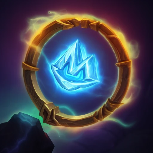 Awesome RPG icon of mage's medallion, arcane mana voltage energy smokes, game asset trending on artstation, in a dark magic cave