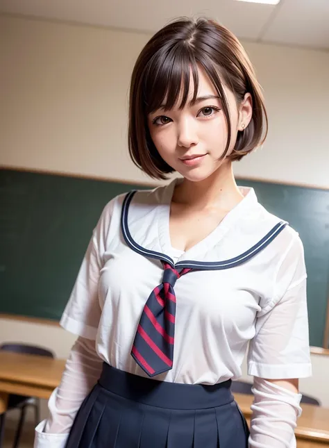 (realistic:1.4), best quality, ultra high res,
4k, instagram,higly detailed,
virtualgirl-rin,
(sailor school uniform: 1.5), japanese school uniform,
bangs,smile,
at the classroom,
bob hair, short hair,brown hair, brown eyes,
<lora:virtualgirlRin_v20:0.2>