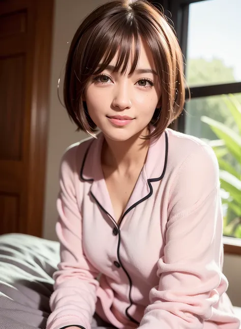 (realistic:1.4), best quality, ultra high res,
4k, instagram,higly detailed,
(pajama: 1.5),
bangs,smile,
at the bed,
bob hair, short hair,brown hair, brown eyes,
<lora:virtualgirlRin_v20:0.2>