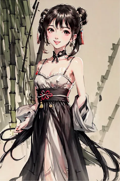 shukezouma, negative space, shuimobysim,
<lora:Moxin_10:0.0.85>,<lora:Moxin_Shukezouma10:1>,
1girl,
<lora:VirtualGirl-Rin_v2:0.2>,VirtualGirl-Rin, small breasts, bob hair, short hair, brown hair, brown eyes,black choker,happy,smile,
woman,bare shoulders, (ecchi0.5), lips, water splash, (trees:0.5), (flowers:0.6) ,(birds:0.2), (bamboo0.1), lakes, Hangzhou, bonian, bonian in background