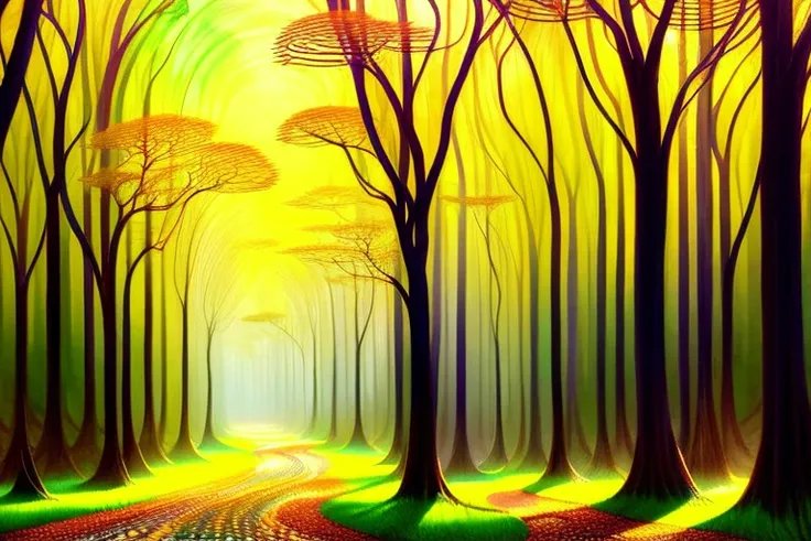 Kavellion style splash art, a beautiful illustration of a long narrow forest path in autumn, golden hour, intricate, sharp focus, illustration, highly detailed, digital painting, concept art, art by Janek Sedlar and Barend Cornelis Koekkoek and Mikko Lagerstedt, necronomicon, masterpiece