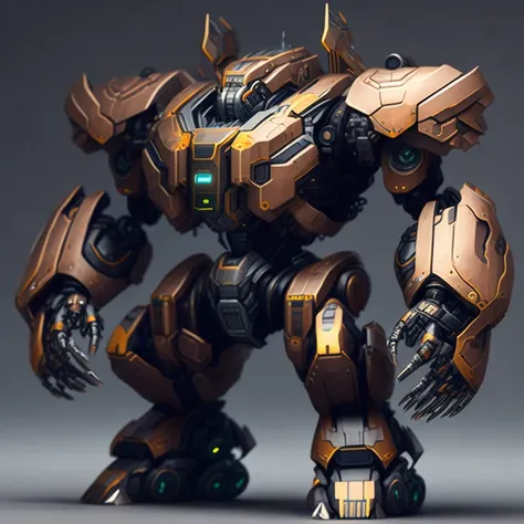 mech robot with large weapons on top with hexagonal bases